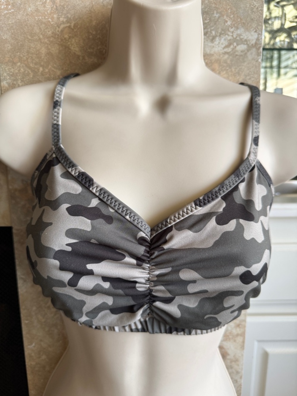 Camo Ruched Bralette by Handful- Gray/Green/Black Camouflage-